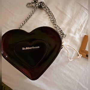Dr. Marten Mini Heart bag with Silver chain. New with tags, maroon